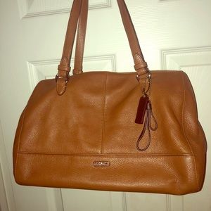 Saddle/cognac triple compartment coach satchel